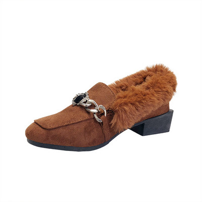 Mocasini casual de dama cu puf in maro, gri si negru