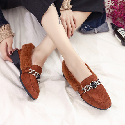 Mocasini casual de dama cu puf in maro, gri si negru