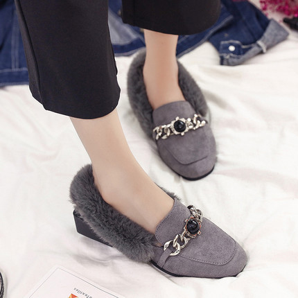 Mocasini casual de dama cu puf in maro, gri si negru