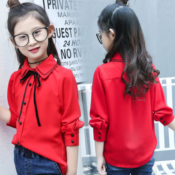Κομψό παιδικό πουκάμισο με κορδέλα σε λευκό και κόκκινο χρώμα
