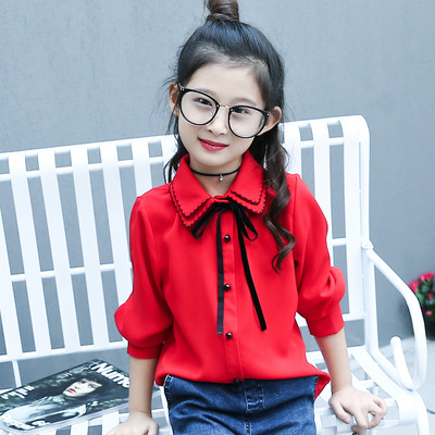 Κομψό παιδικό πουκάμισο με κορδέλα σε λευκό και κόκκινο χρώμα