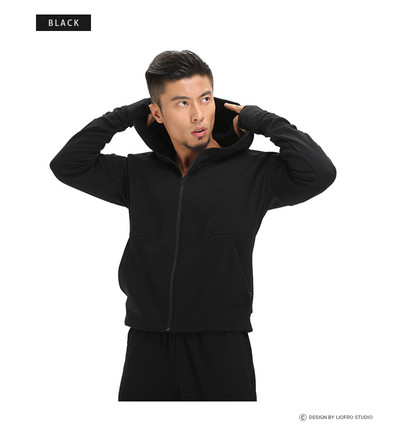 Hanorac simplu pentru bărbați, alb-negru, cu guler înalt