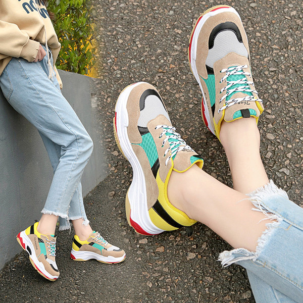 Adidasi moderni de dama cu talpa inalta - trei culori