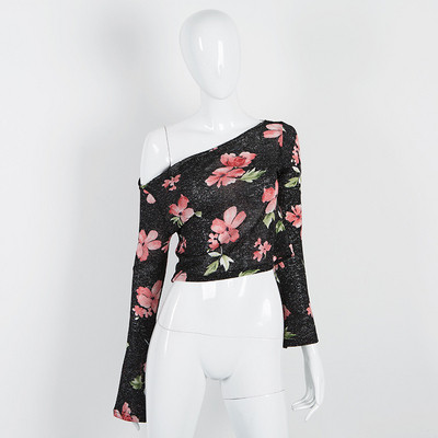 Μοντέρνα γυναικεία  μπλούζα με floral μοτίβα και μανίκι λωτού σε δύο χρώματα