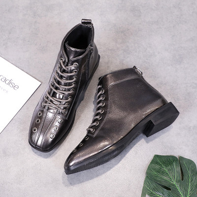 Ghete de dama moderne cu sireturi si fermoar in doua culori