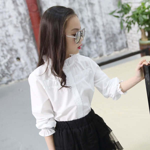 Cămașă albă modernă pentru fete cu nasturi