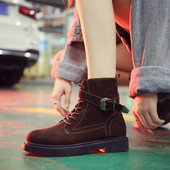 Cizme casual dama din piele ecologica cu sireturi si bareta - doua culori