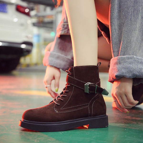 Cizme casual dama din piele ecologica cu sireturi si bareta - doua culori