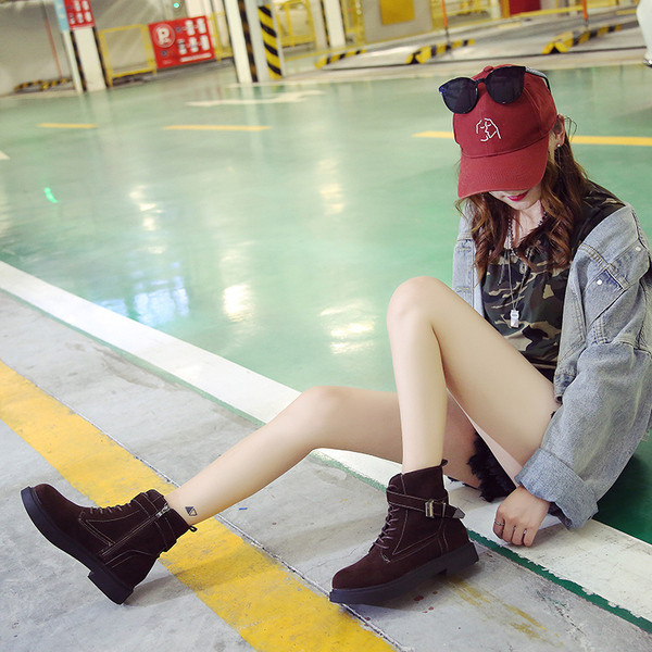 Cizme casual dama din piele ecologica cu sireturi si bareta - doua culori