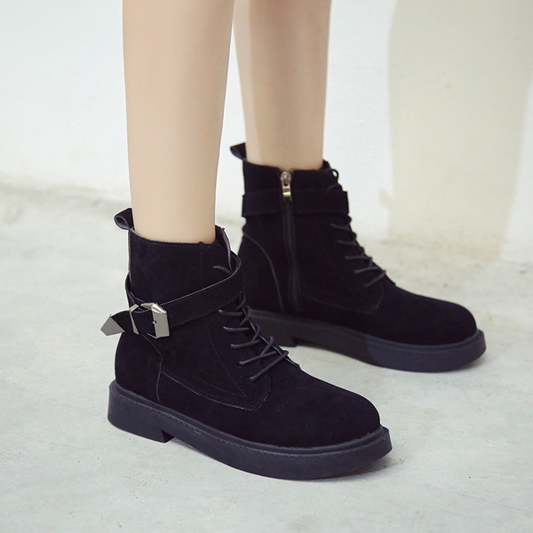 Cizme casual dama din piele ecologica cu sireturi si bareta - doua culori