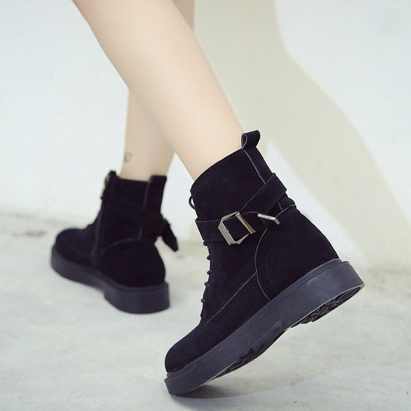 Cizme casual dama din piele ecologica cu sireturi si bareta - doua culori