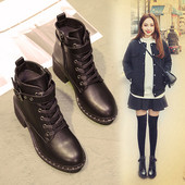 Ghete de dama moderne din piele ecologica cu sireturi si fermoar de culoare neagra