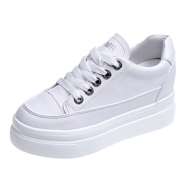 Adidasi moderni de dama cu talpa inalta in alb si negru