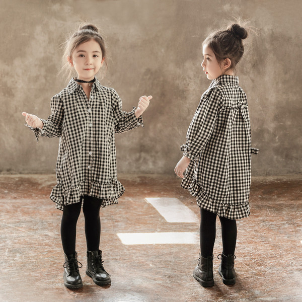 Cămașă lungă în carouri pentru copii alb-negru