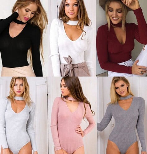 Есенно-зимно дамско боди с V-образно деколте в няколко цвята 