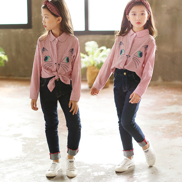 Дълга детска риза с бродерия за момичета