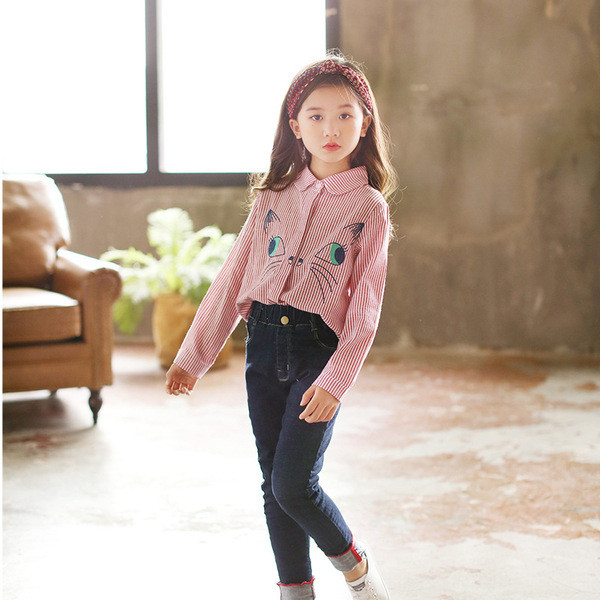 Дълга детска риза с бродерия за момичета