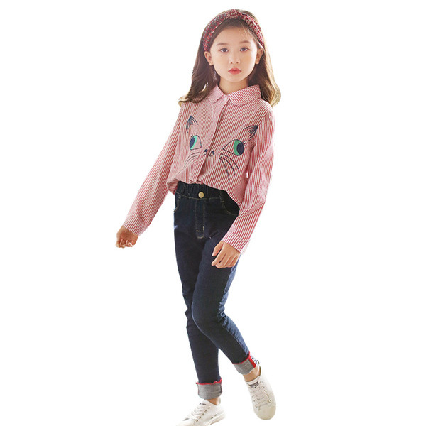 Дълга детска риза с бродерия за момичета