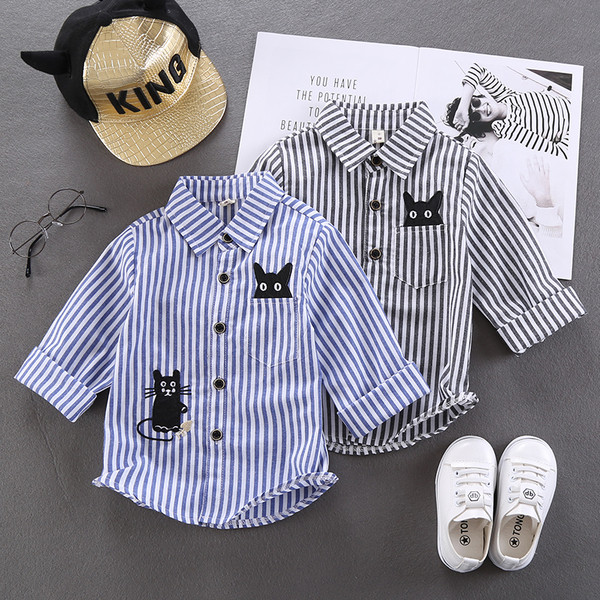 Детска раирана риза с апликация в два цвята