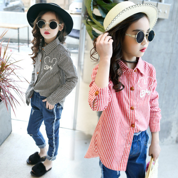 Детска риза за момичета с бродерия в два цвята