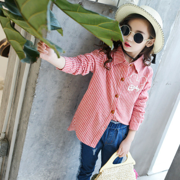 Детска риза за момичета с бродерия в два цвята