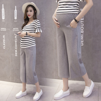 Есенен панталон за бременни жени с 7/8 дължина в сив и черен цвят - широк модел