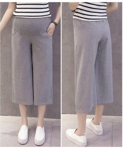 Есенен панталон за бременни жени с 7/8 дължина в сив и черен цвят - широк модел