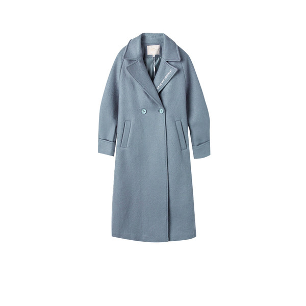 Модерно дамско палто  с V-образно деколте дълъг модел в сив цвят