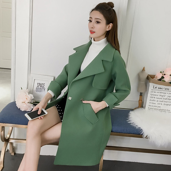 Palton de dama modern cu guler in forma de V de culoare verde
