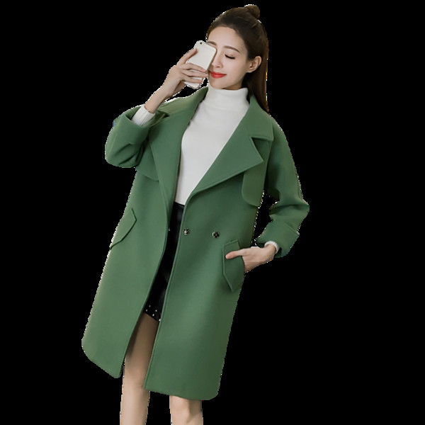 Palton de dama modern cu guler in forma de V de culoare verde