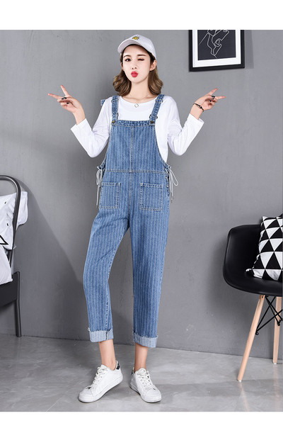 Раиран гащеризон за бременни жени с връзки в син цвят