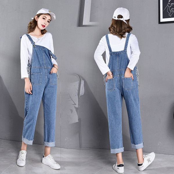 Раиран гащеризон за бременни жени с връзки в син цвят