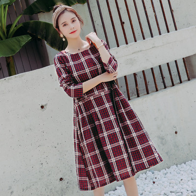 Rochie in carouri pentru gravide cu maneci lungi in doua culori