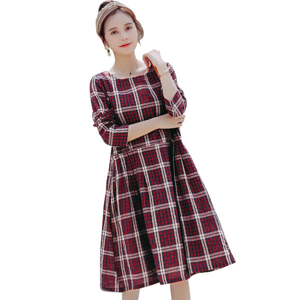 Rochie in carouri pentru gravide cu maneci lungi in doua culori