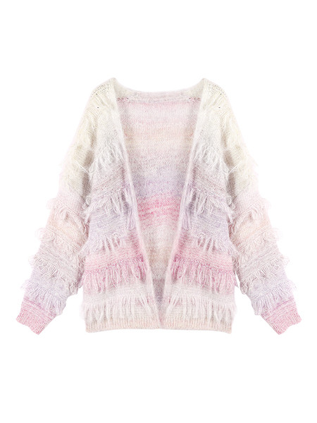 Актуална дамска цветна жилетка с  ресни  