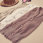 Актуална дамска жилетка с декоративни перли и V-образно деколте - няколко цвята