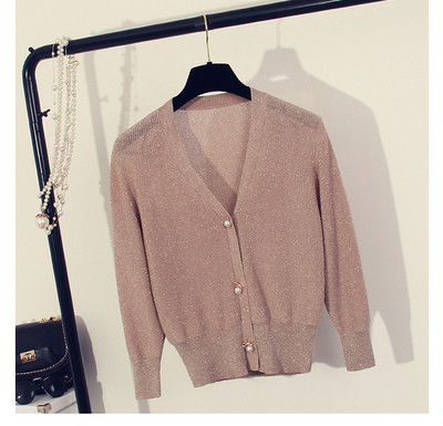 Актуална дамска жилетка с декоративни перли и V-образно деколте - няколко цвята