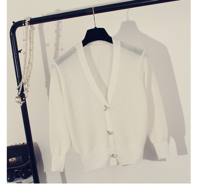 Актуална дамска жилетка с декоративни перли и V-образно деколте - няколко цвята