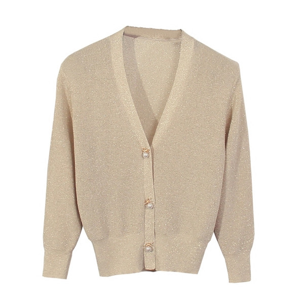 Актуална дамска жилетка с декоративни перли и V-образно деколте - няколко цвята