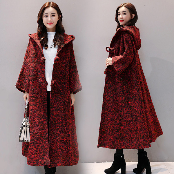 Стилно дамско палто дълъг  модел с качулка в няколко цвята 