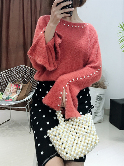 Pulover moale de dama elegant cu perle decorative in mai multe culori