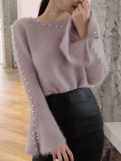 Pulover moale de dama elegant cu perle decorative in mai multe culori