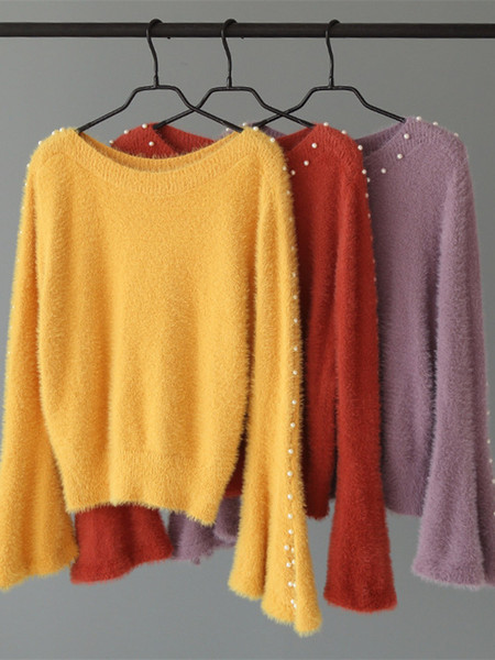 Pulover moale de dama elegant cu perle decorative in mai multe culori