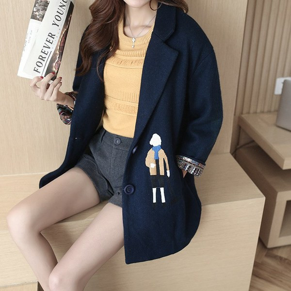 Palton de dama modern cu broderie colorata in mai multe culori