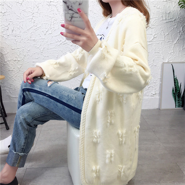 Дълга дамска жилетка с V-образно деколте в шест цвята