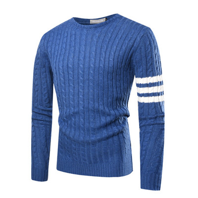 Ежедневен мъжки пуловер в сив и син цвят с бели кантове