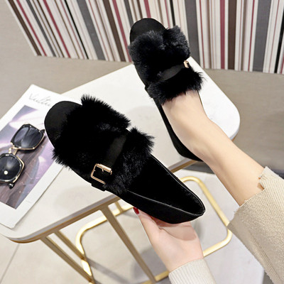 Модерни дамски мокасини с пух в три цвята