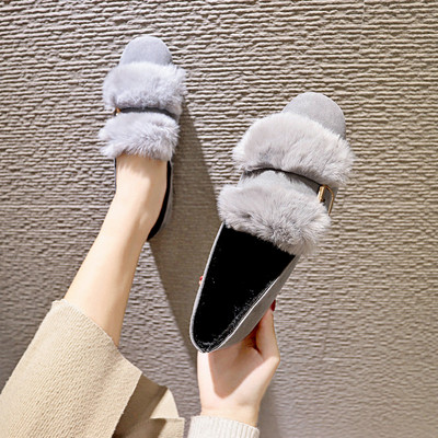 Модерни дамски мокасини с пух в три цвята