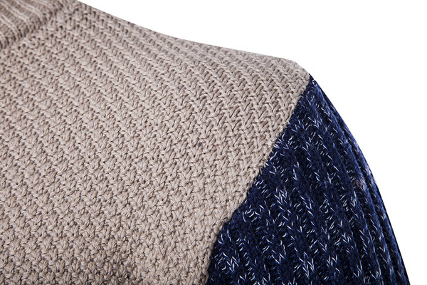 Мъжки пуловер с цветни ръкави в бежов и тъмносин цвят