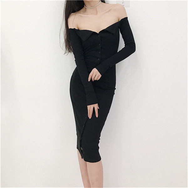 Дълга стилна дамска рокля с копчета